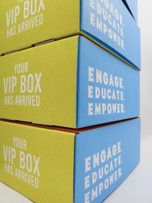 Three stacked boxes for the E3 campaign (Engage, Educate, Empower).