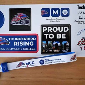 Stickers and keychain for Mesa Community College.